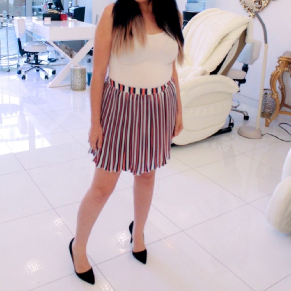 Lovers + Friend Pleated Skirt blue Orange stripes
